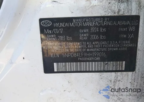 2017 Hyundai Elantra Value Edition z USA, uszkodzony, nr VIN 5NPD84LF9HH199016